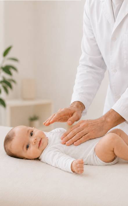 Bebê em atendimento de osteopatia pediátrica